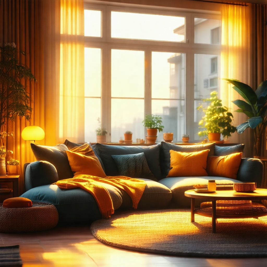 Cozy living room with a large couch and a coffee table