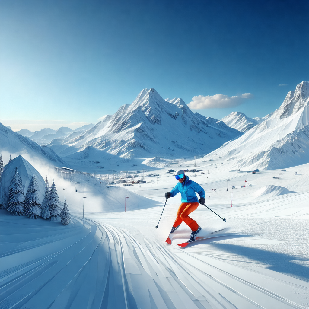 Person skiing down a snow-covered slope, surrounded by a ...