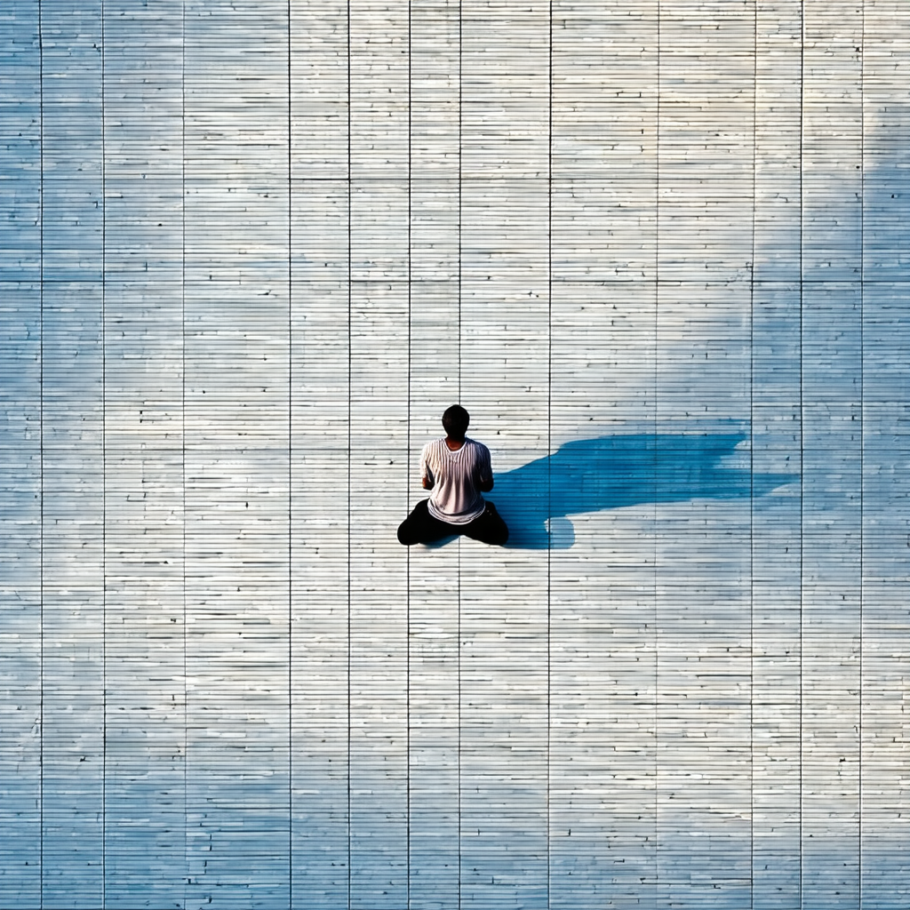 Man sitting on a wooden floor, possibly in a yoga pose
