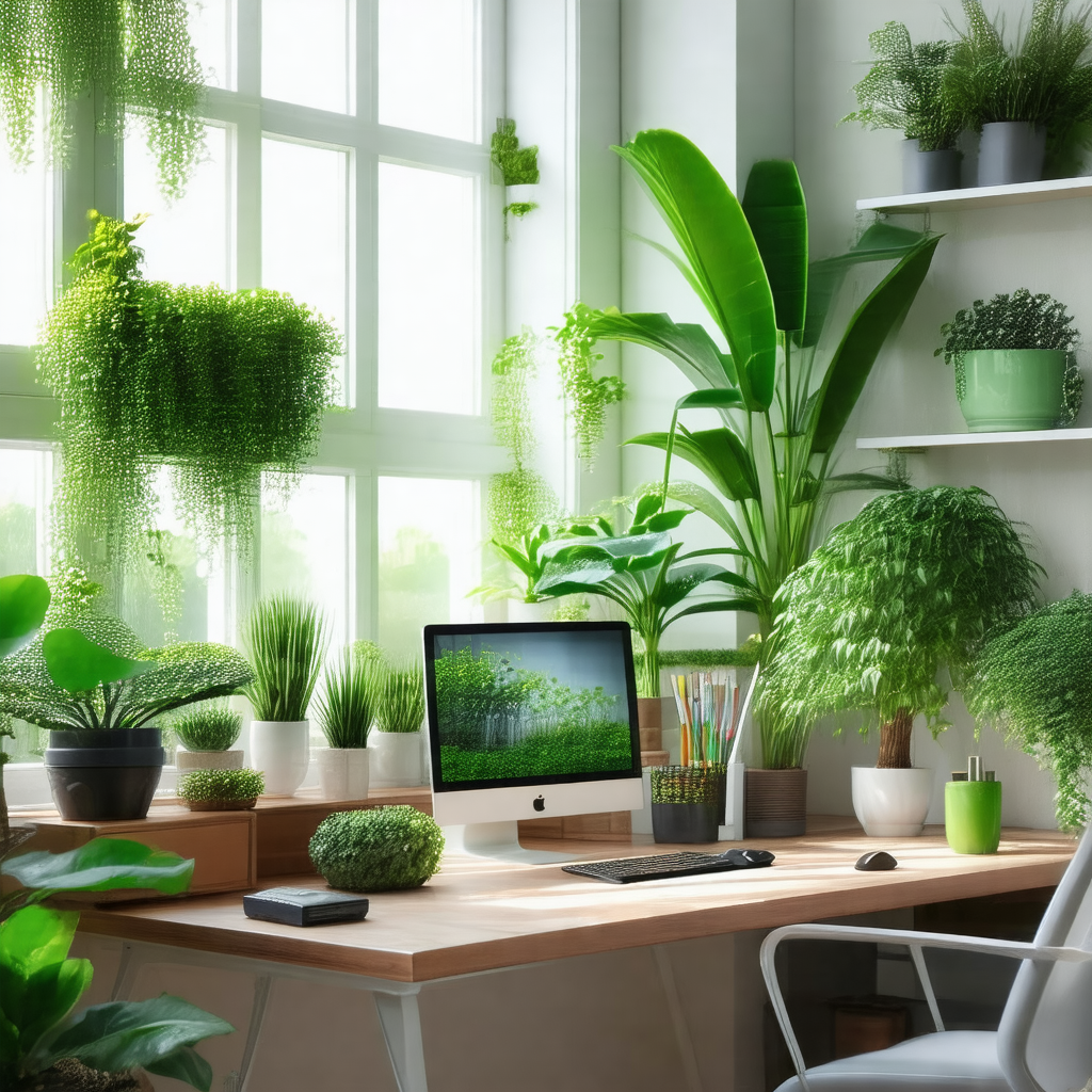 Room with a wooden desk and a computer monitor placed on it