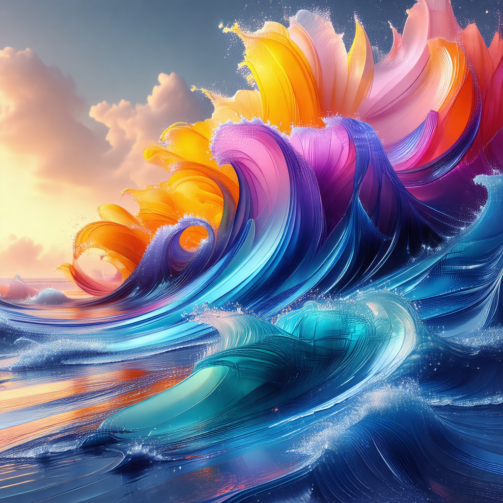 Painting of a colorful ocean wave