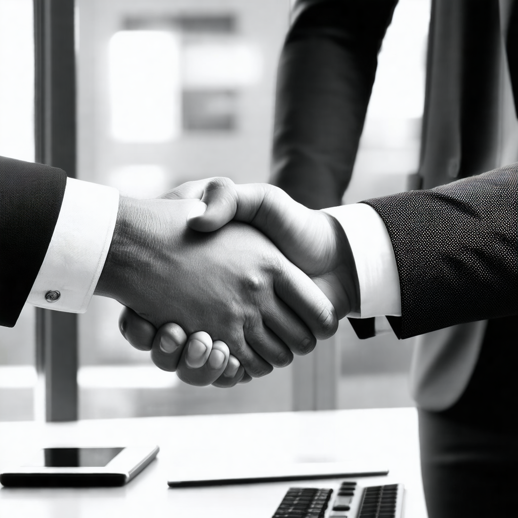 Two men shaking hands in a professional setting