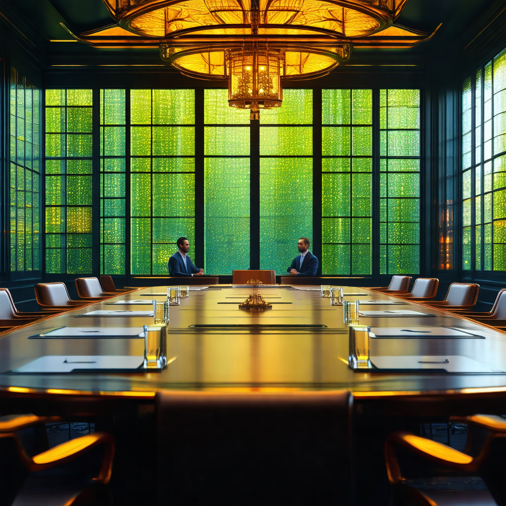 Large conference room with a long table in the center