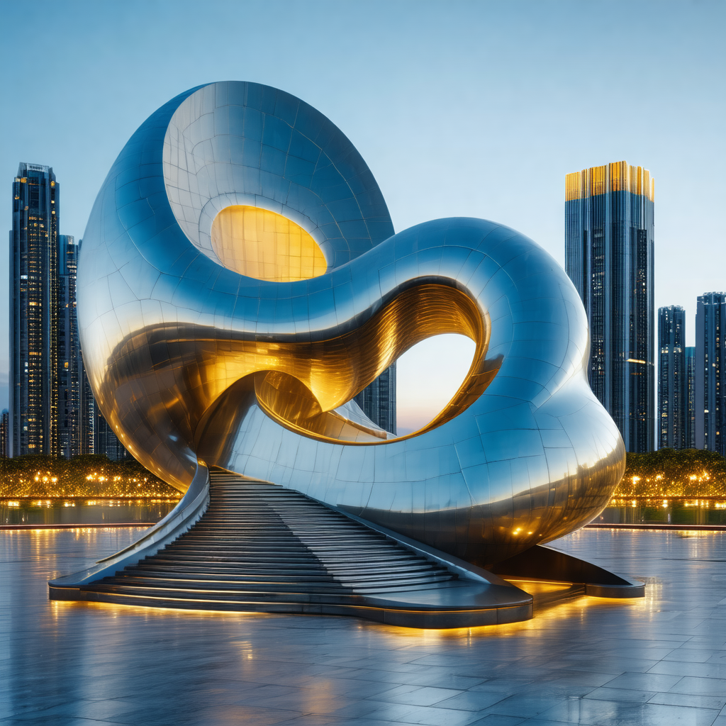 Large, modern building with a unique, curved design