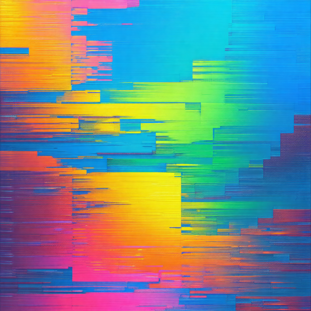 Colorful, abstract art piece featuring a mix of blue, yel...