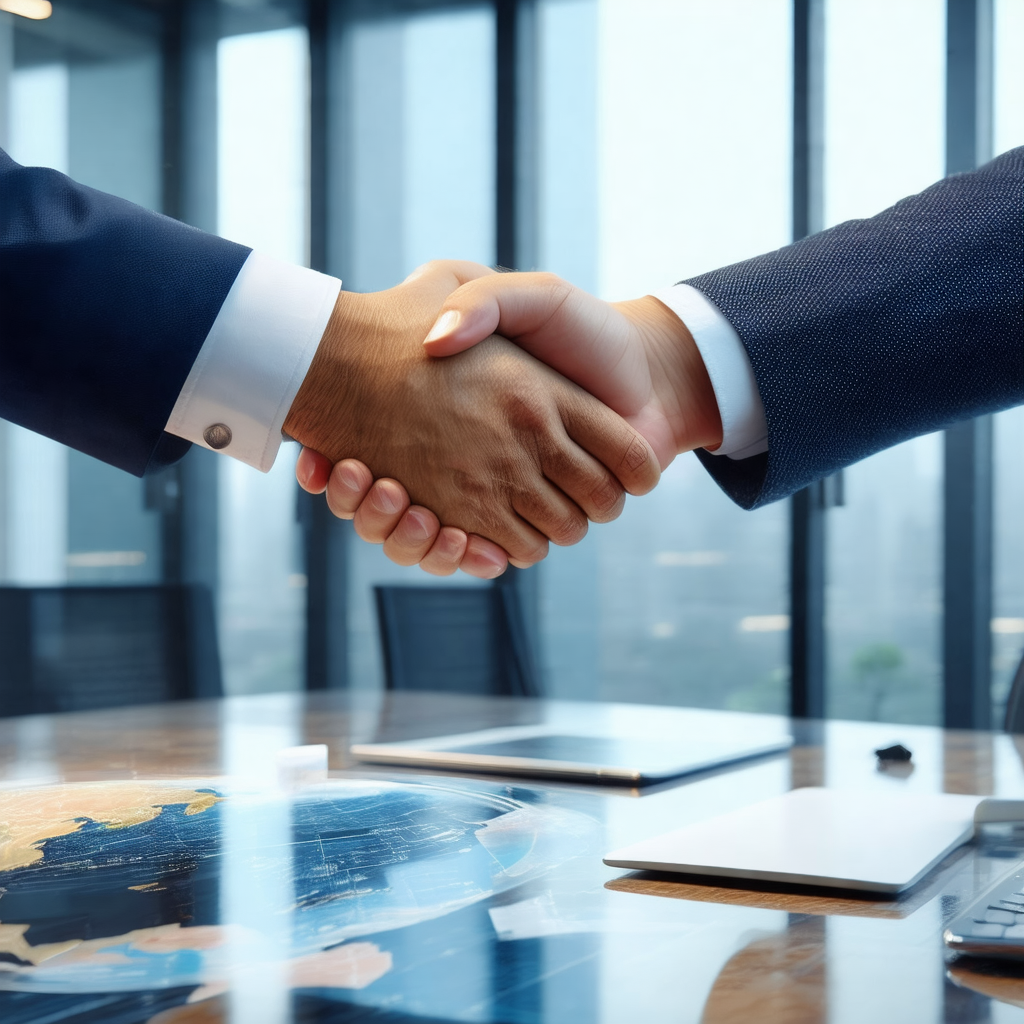 Two men shaking hands in a business setting