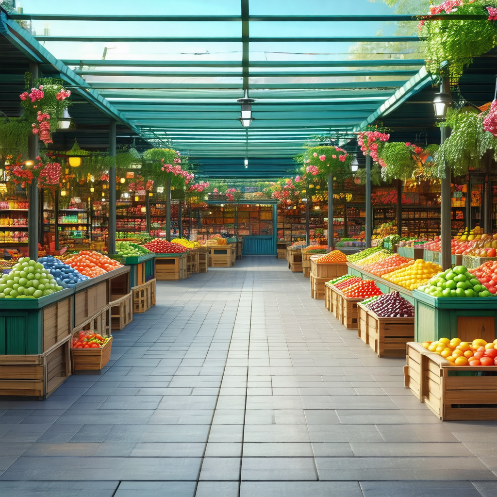 Large market filled with a variety of fresh fruits and ve...