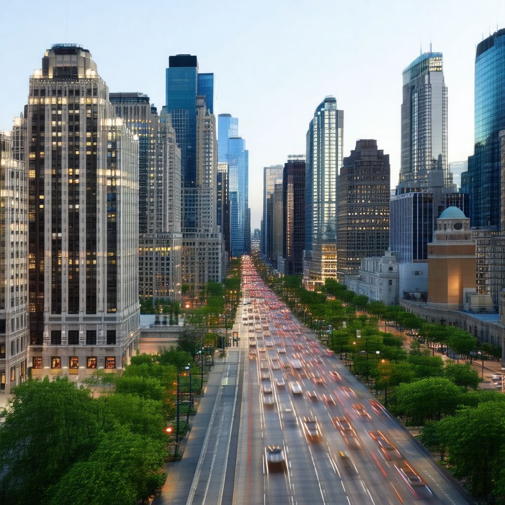 Nighttime view of a busy city street filled with traffic