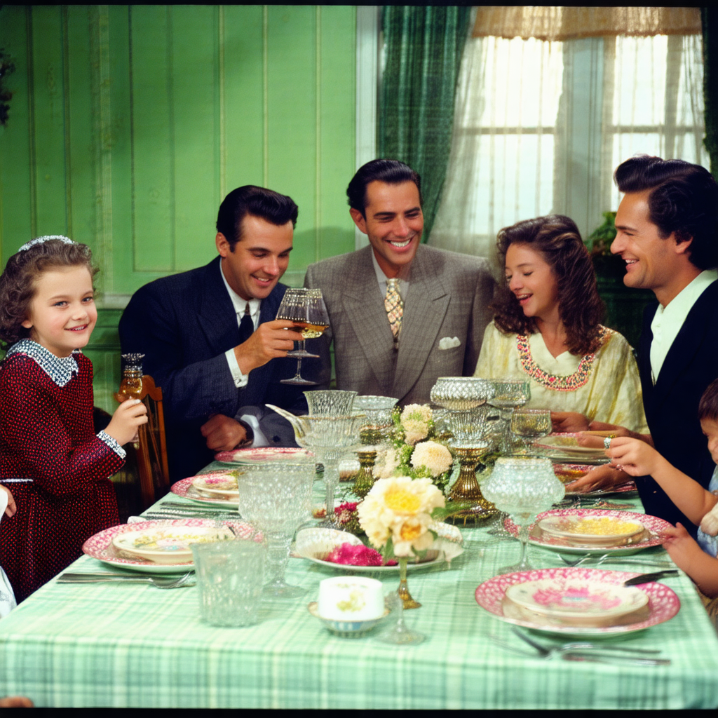 Large family gathered around a dining table, enjoying a m...