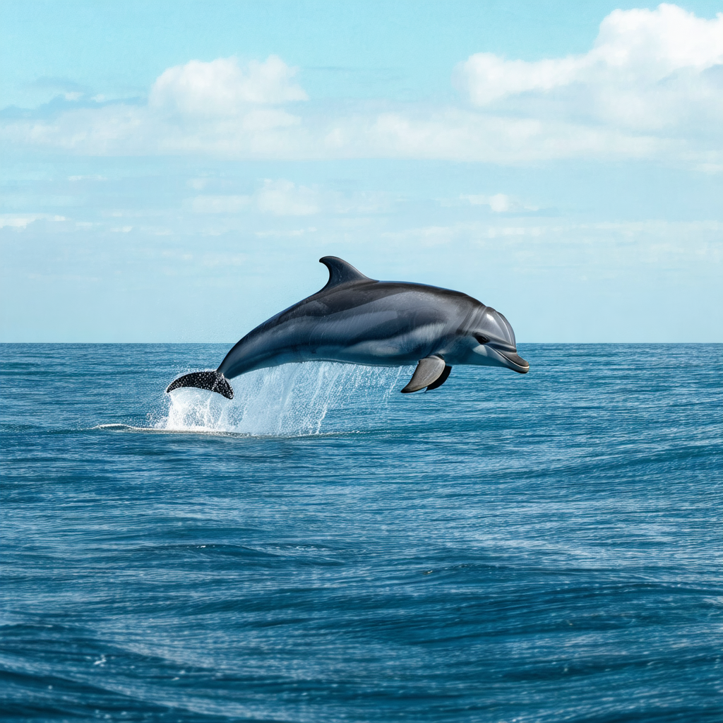 Dolphin gracefully leaping out of the water, creating a b...