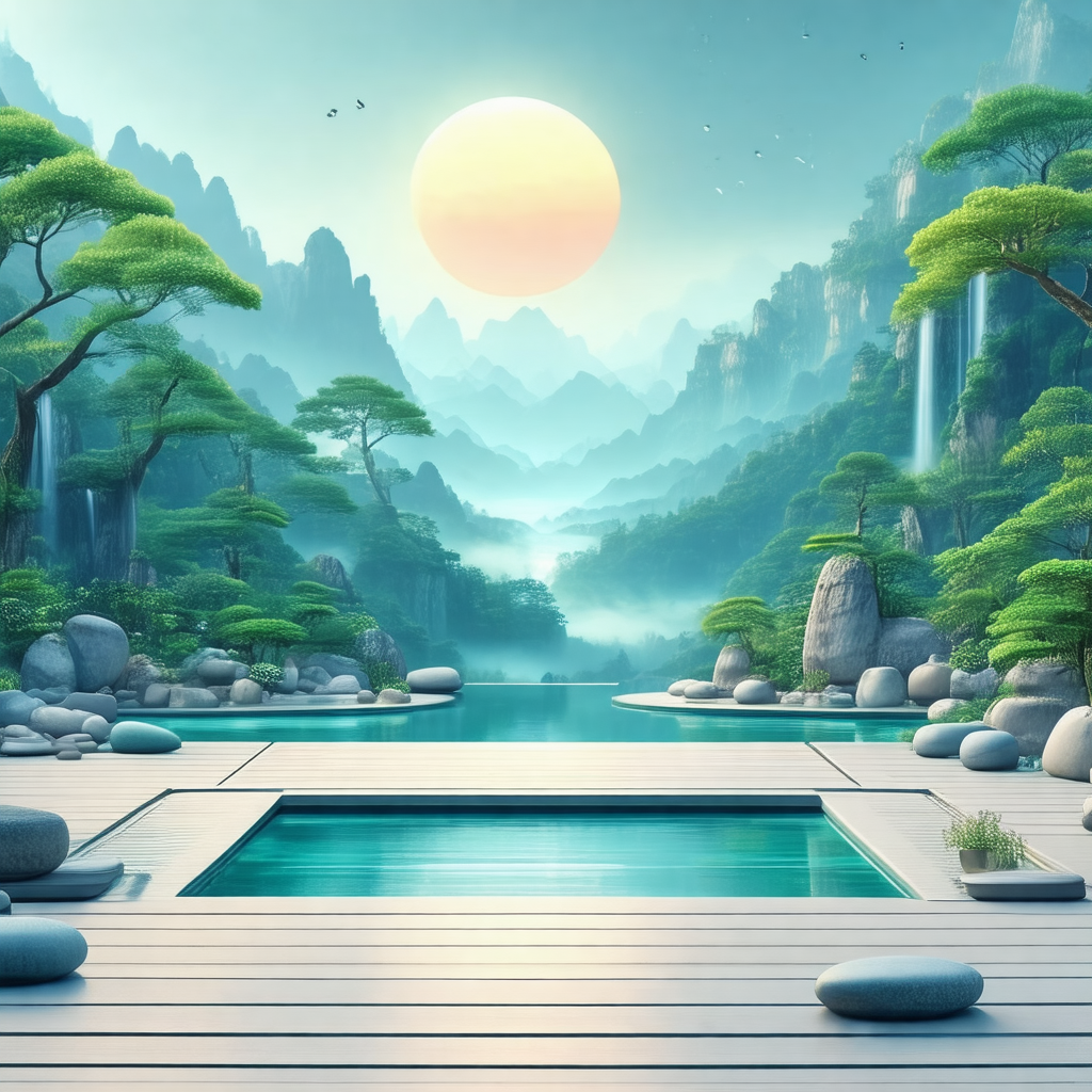 Serene scene of a large pool surrounded by a forest