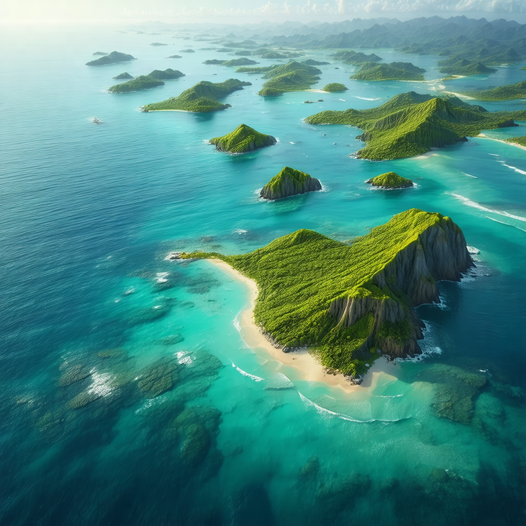 Beautiful blue lagoon with a group of small islands scatt...