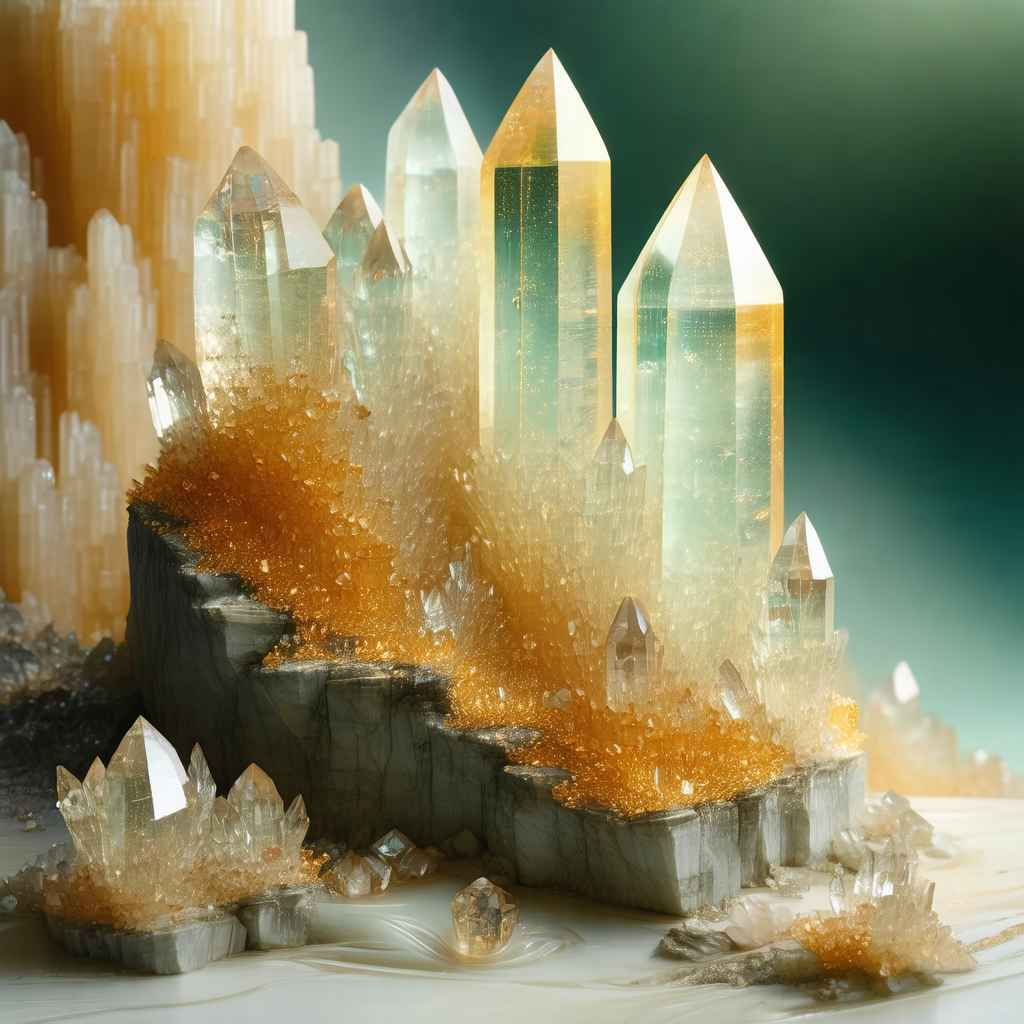 Large, intricately carved crystal structure, possibly a s...