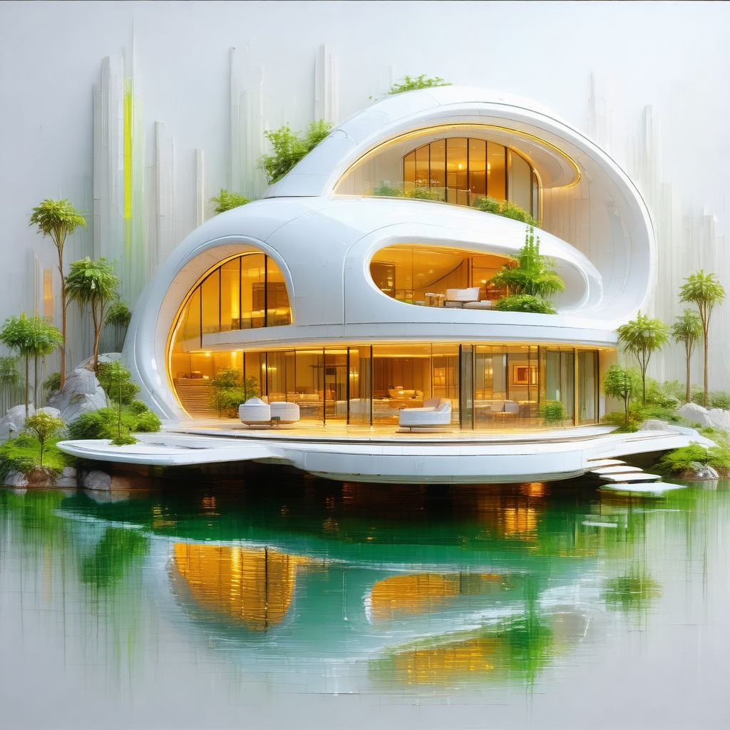 Large, modern-looking house situated on a body of water