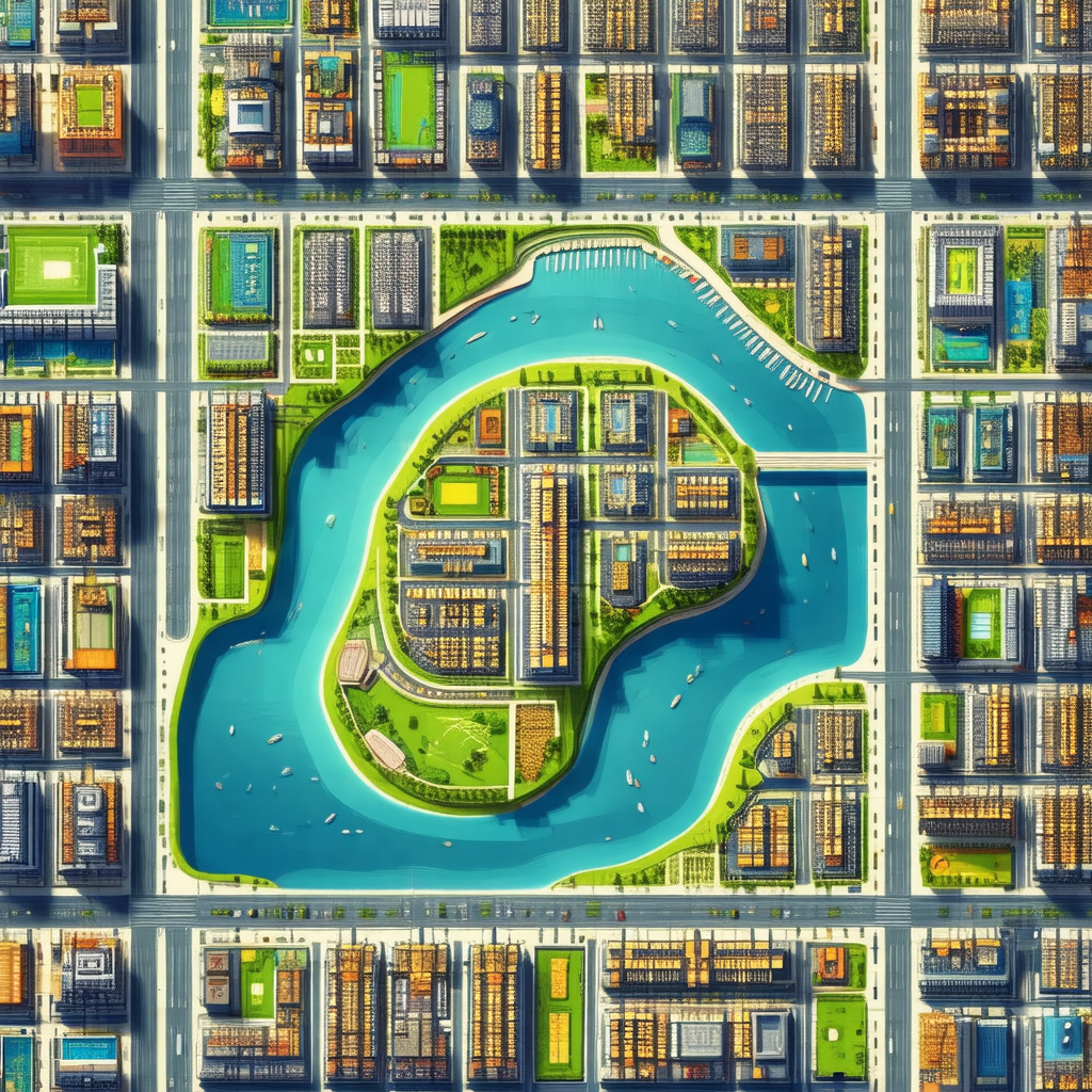 Detailed, colorful, and artistic depiction of a city with...