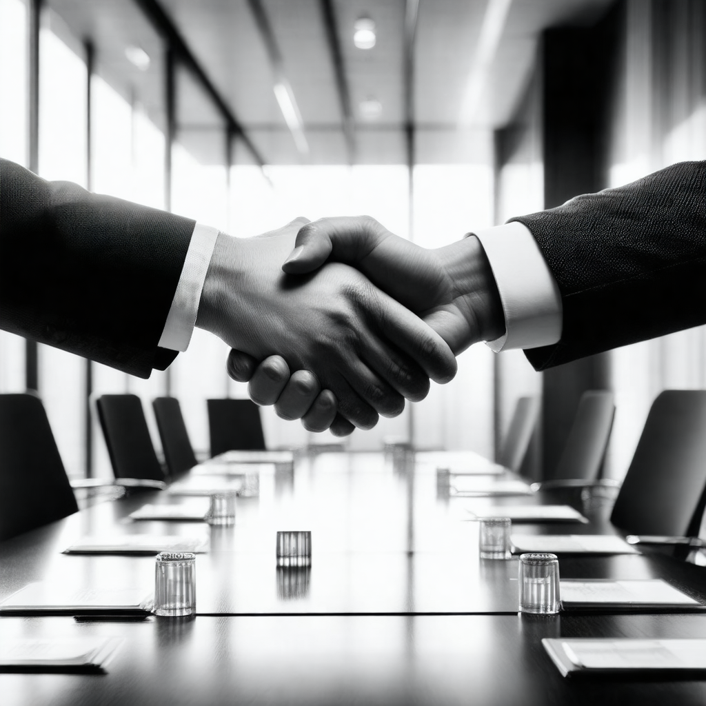 Conference room with a large table surrounded by numerous...