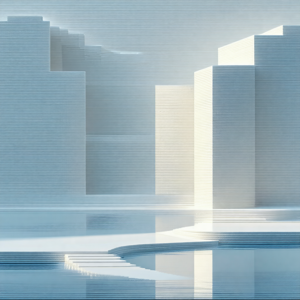 3d rendering of a cityscape, featuring a large building w...