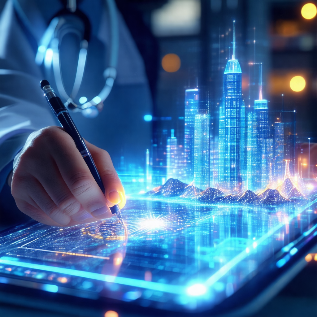 Person wearing a white coat, likely a doctor, writing on ...