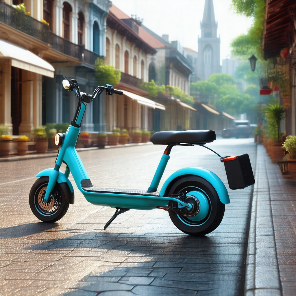 Blue scooter parked on a city street