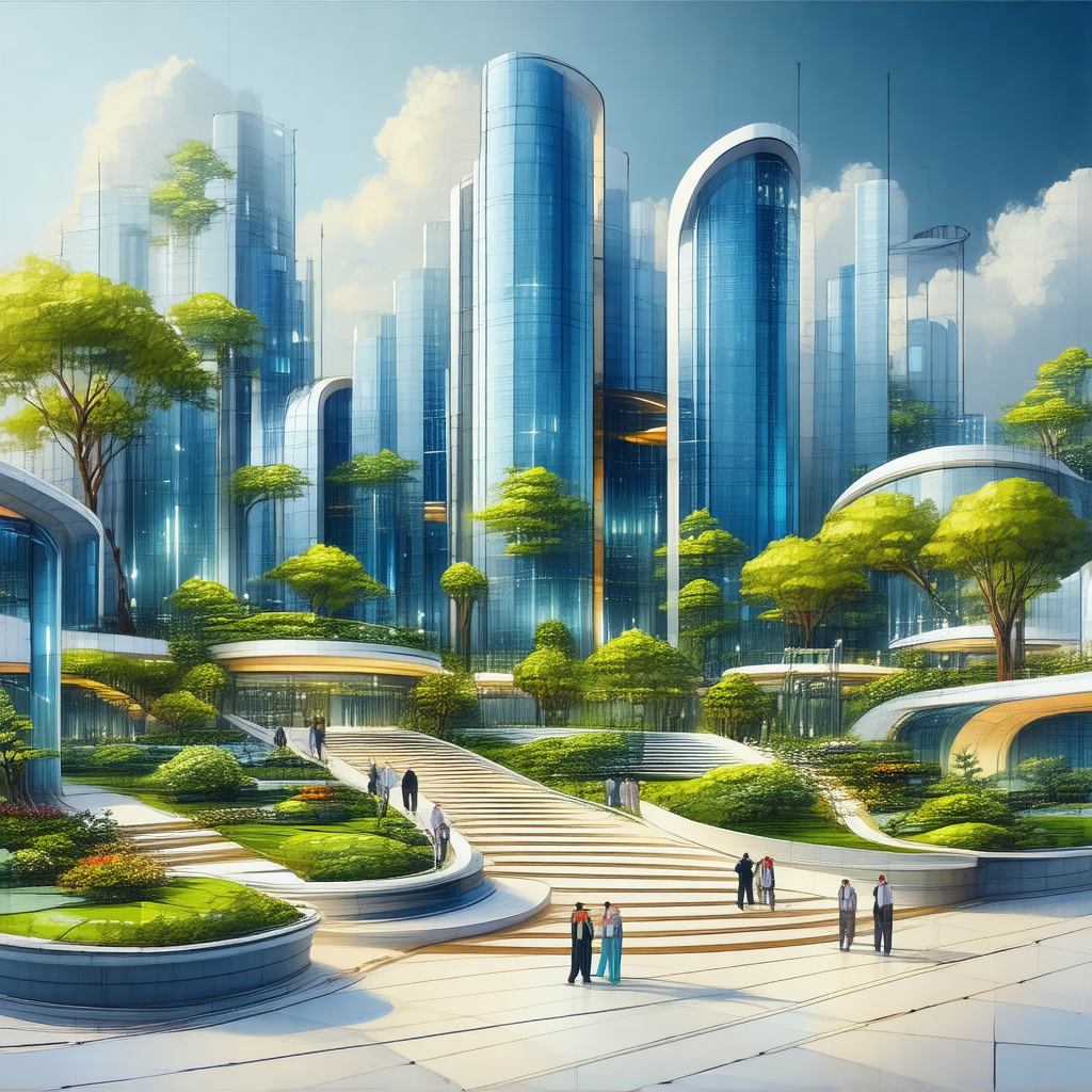 Futuristic cityscape with a large number of skyscrapers