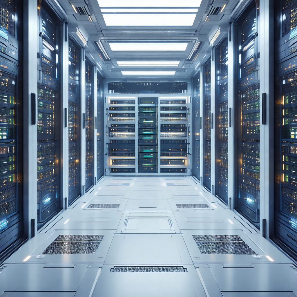 Large, clean room filled with rows of computer servers