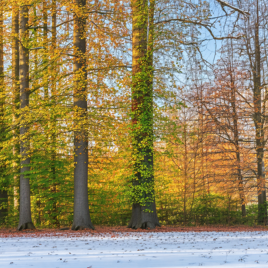 Serene forest scene with a mix of trees and leaves