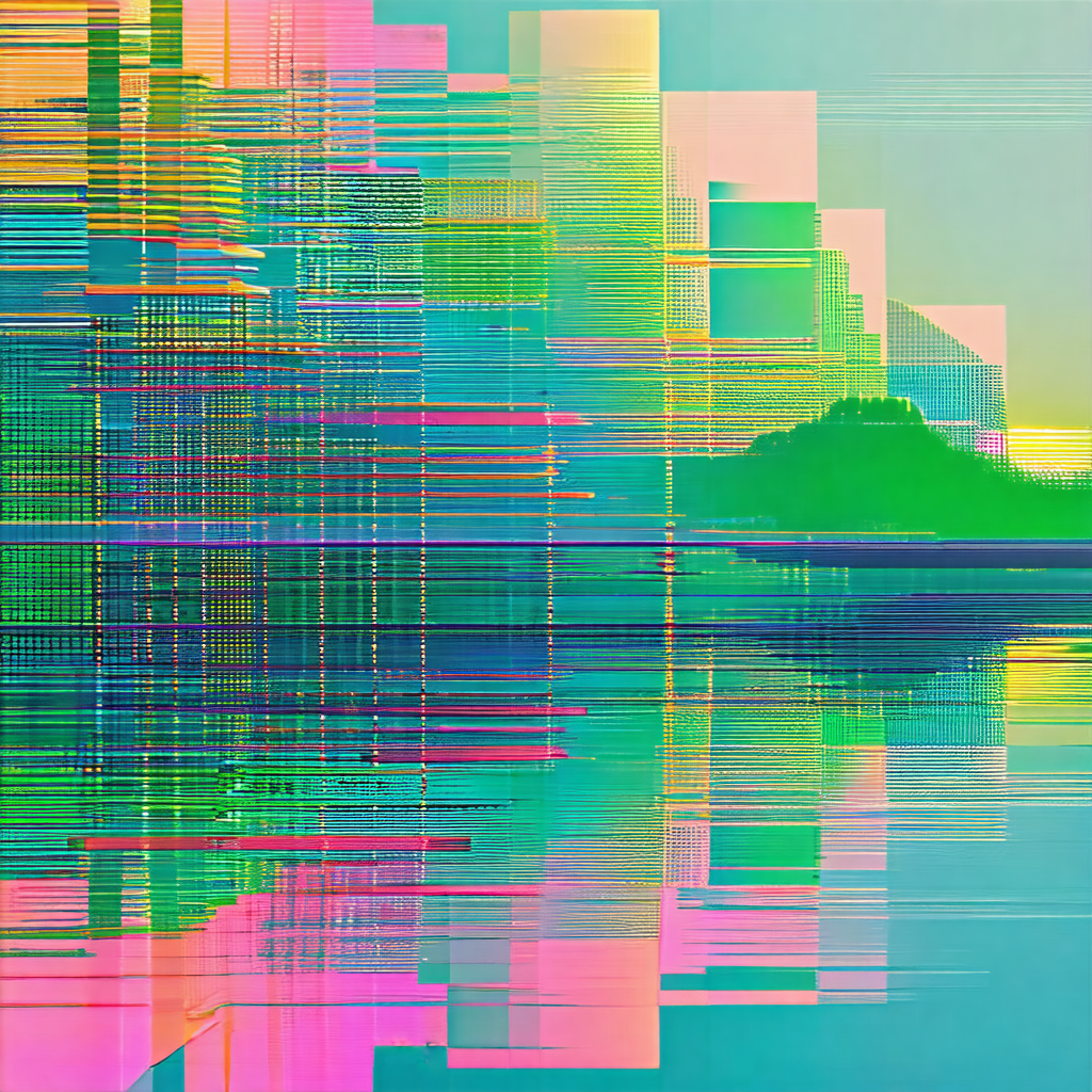 Colorful, abstract representation of a mountainous landscape