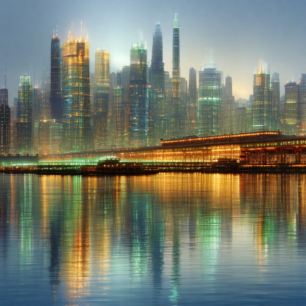 Large city skyline with a beautiful view of the water
