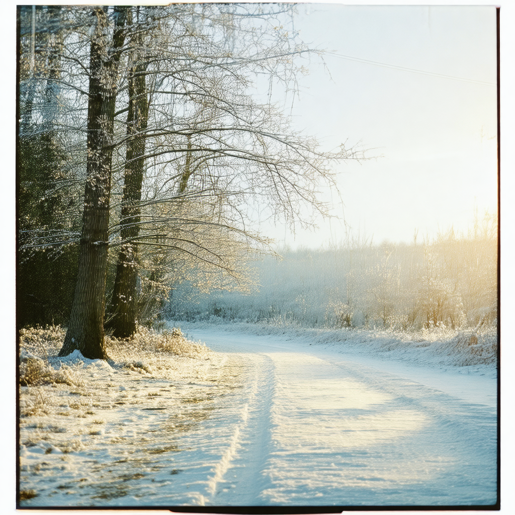 Snowy road surrounded by trees