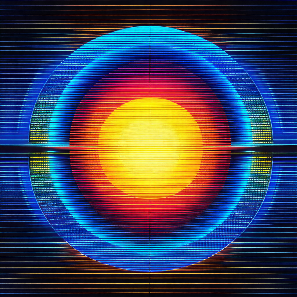 Large, brightly colored circle that appears to be a neon ...