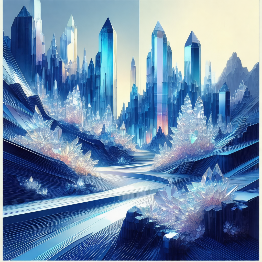 Futuristic cityscape with a mix of buildings and crystal ...