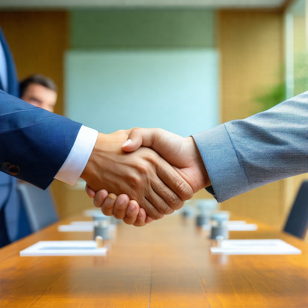 Man and a woman shaking hands in a professional setting