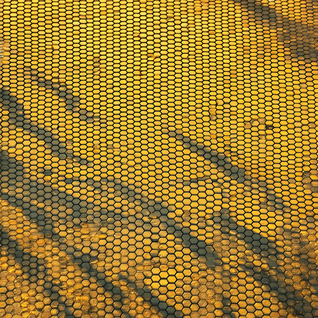 Yellow floor with a pattern of hexagonal tiles