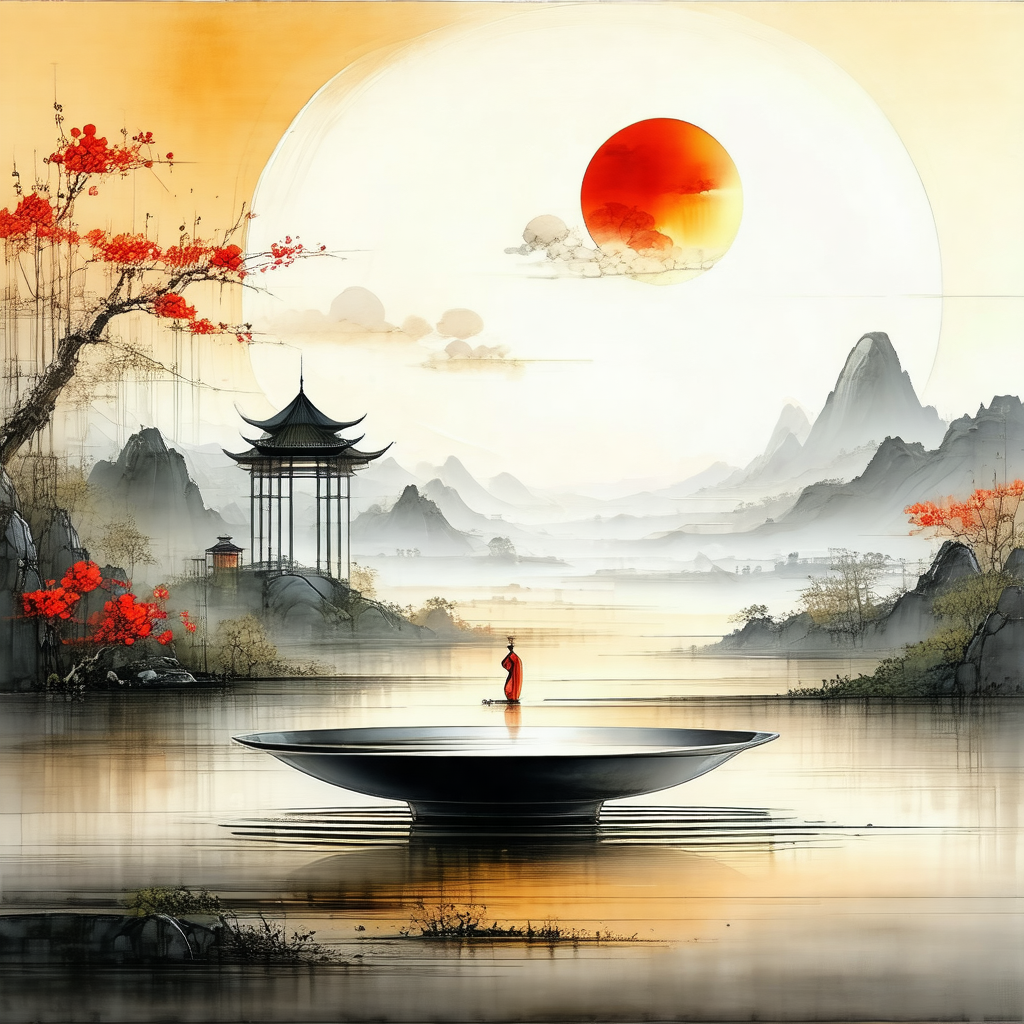 Serene scene of a person standing on a small island in th...