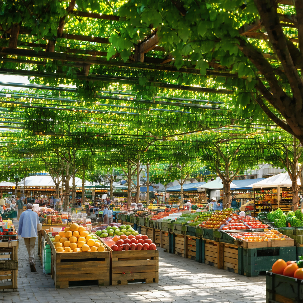Bustling farmers market filled with people shopping for f...