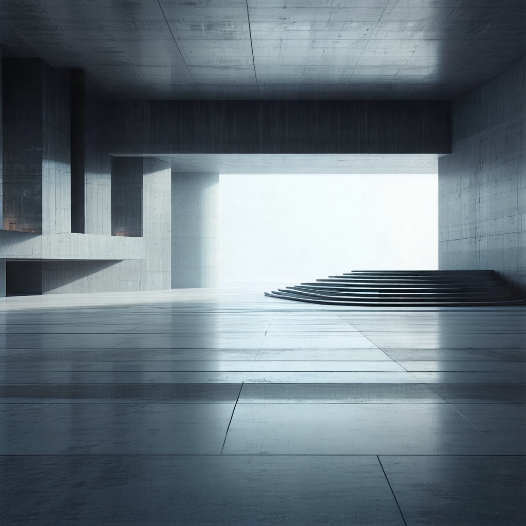 Large, empty room with a set of stairs leading to a door