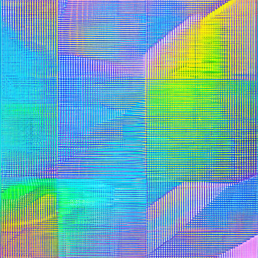 Colorful, abstract art piece featuring a pattern of squar...