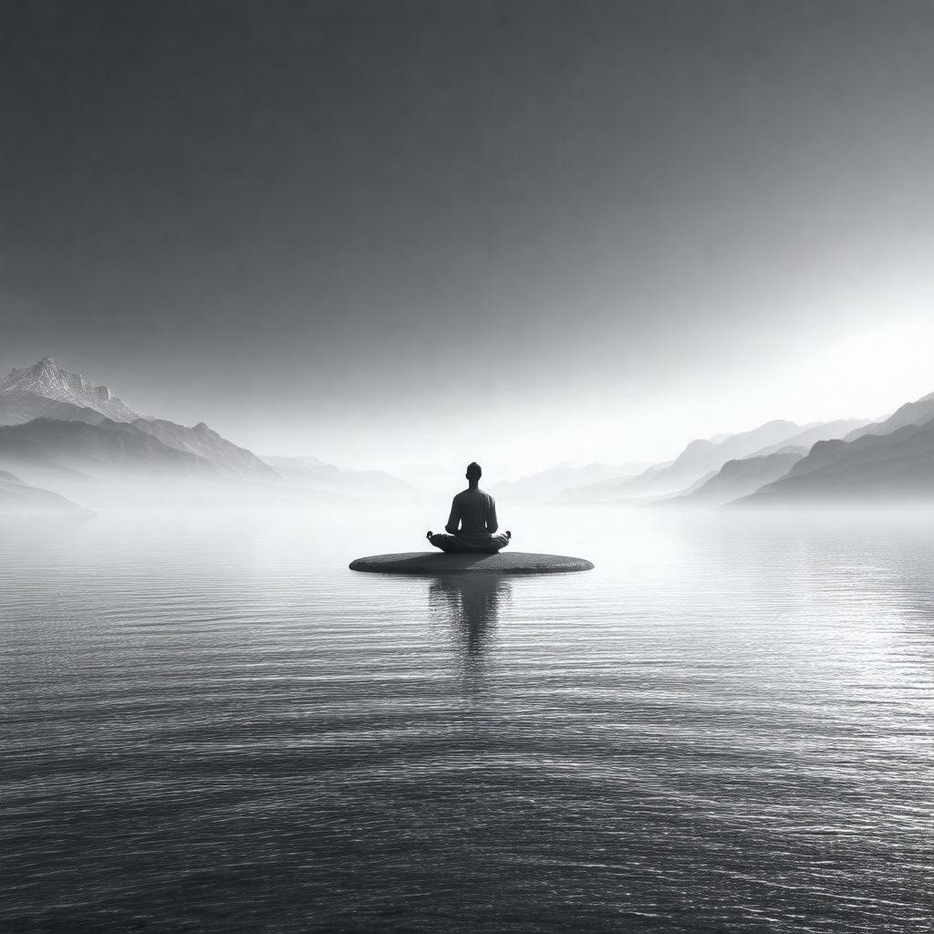 Person sitting in a boat on a large body of water, possib...