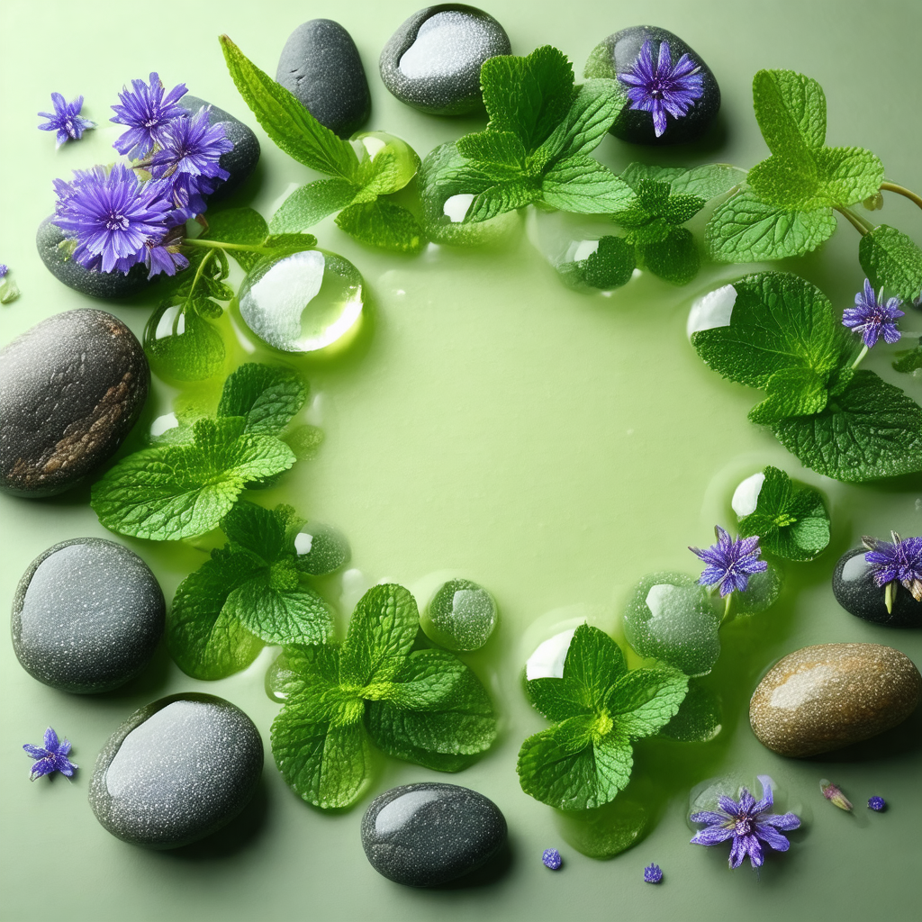 Green circle with a variety of plants and flowers surroun...