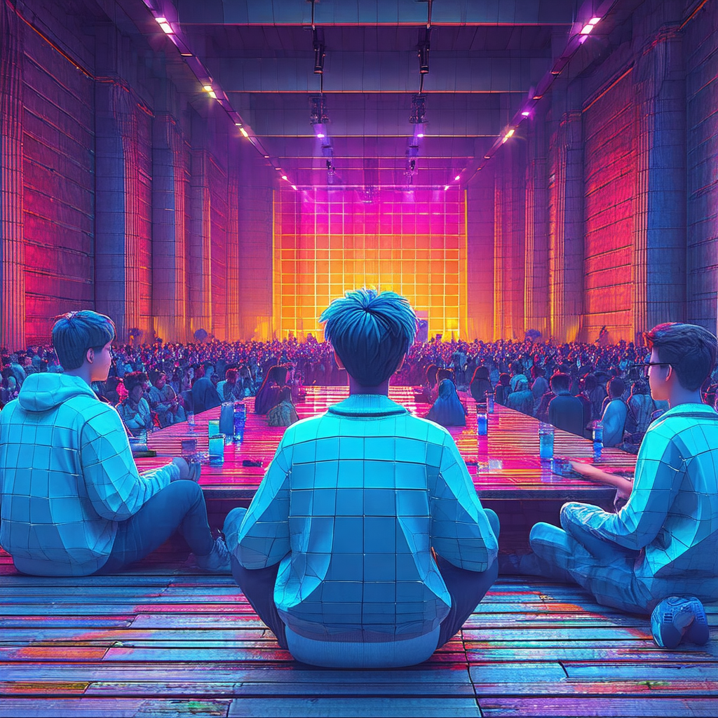 Large gathering of people in a room, with many of them si...
