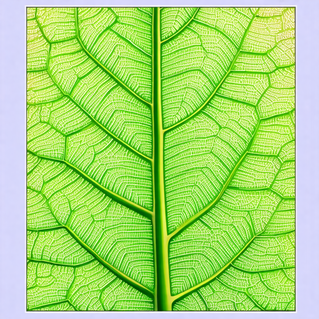 Large green leaf with a white vein running through it