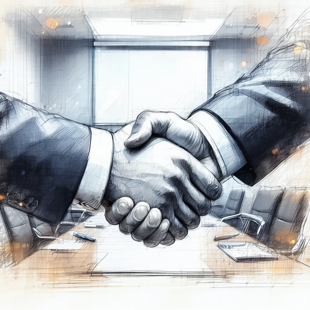 Man and a woman shaking hands in a business setting