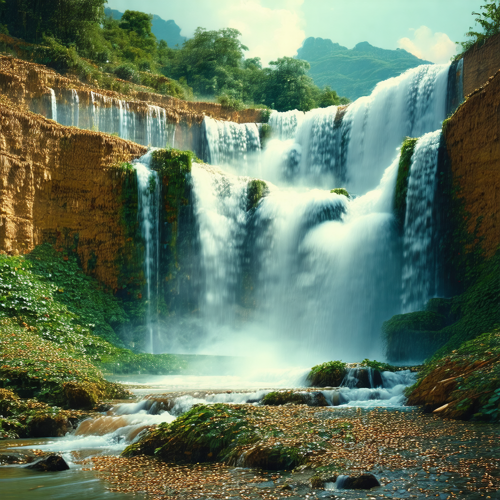 Beautiful waterfall with a large body of water cascading ...