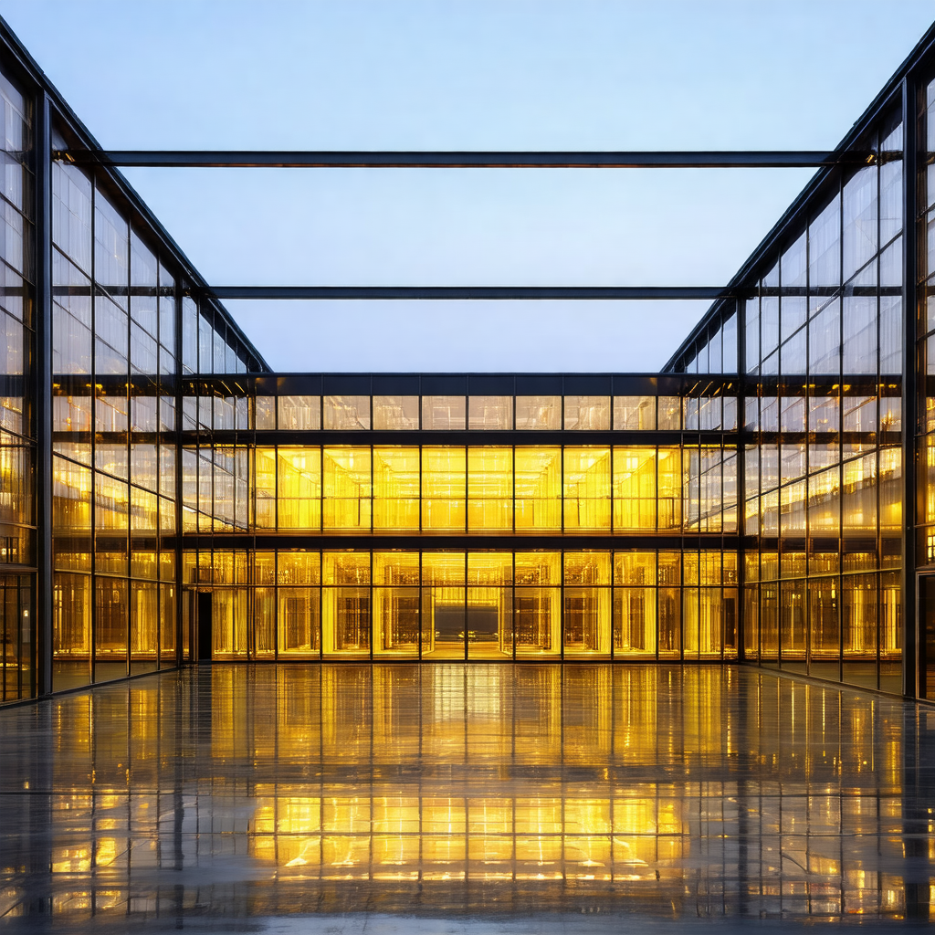 Large, modern building with a glass facade