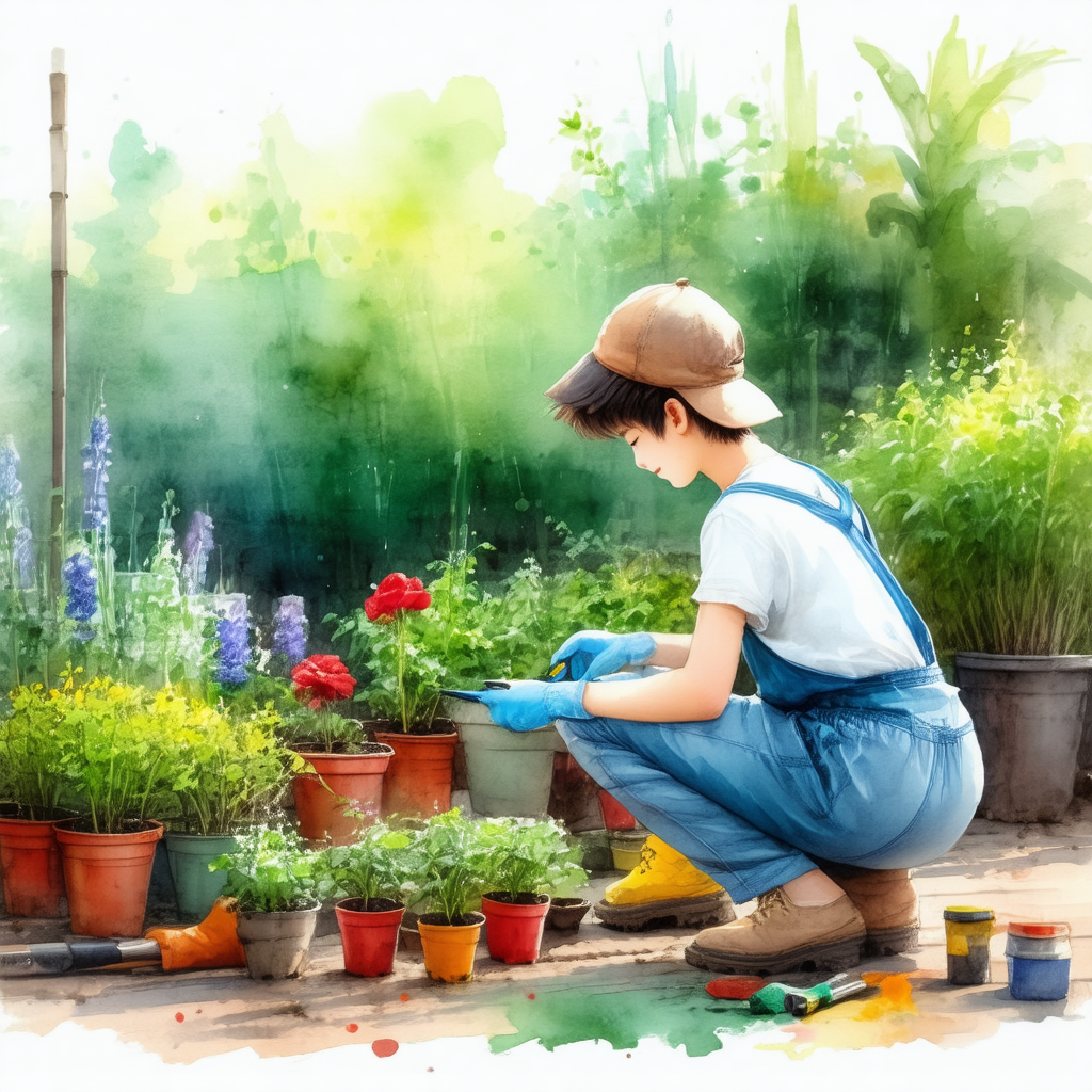Woman wearing a hat and working in a garden