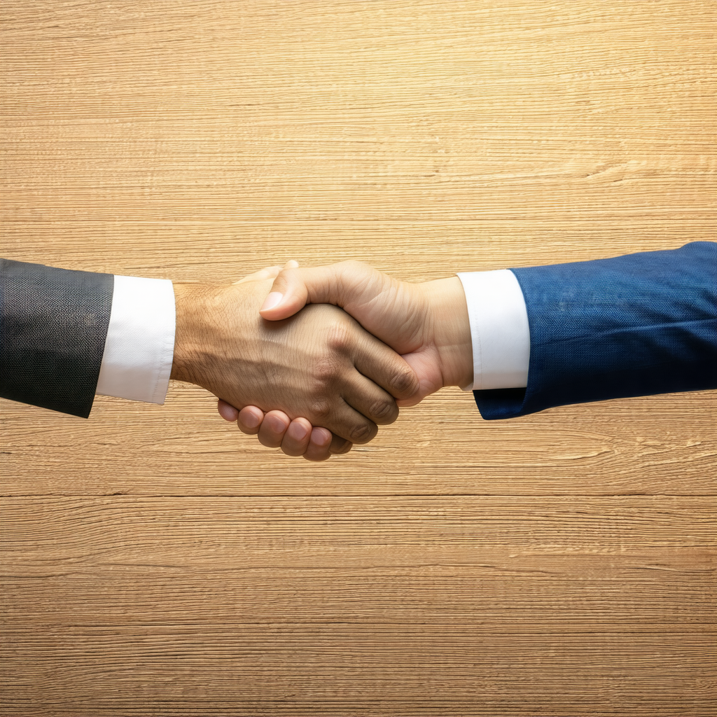 Two men shaking hands in a room