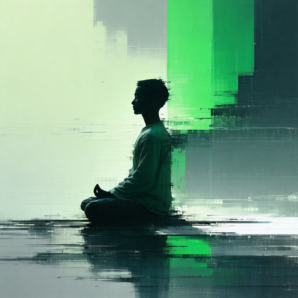 Man sitting in a lotus position on a green carpet
