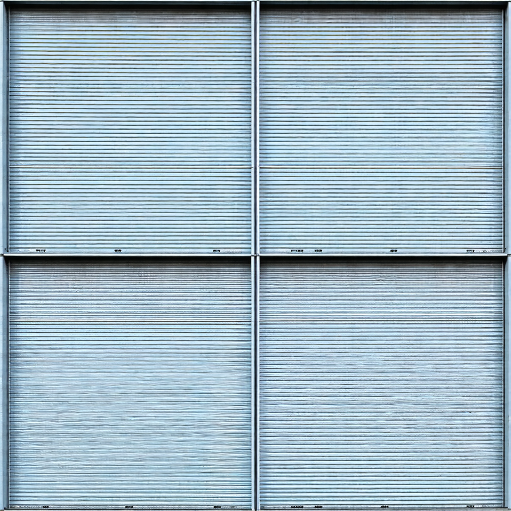Large blue garage door with a metal frame