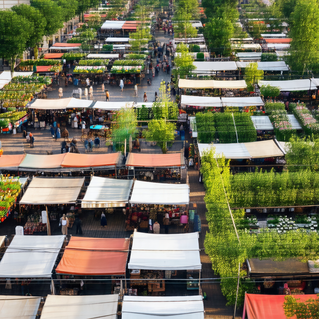 Bustling outdoor market filled with people and various st...