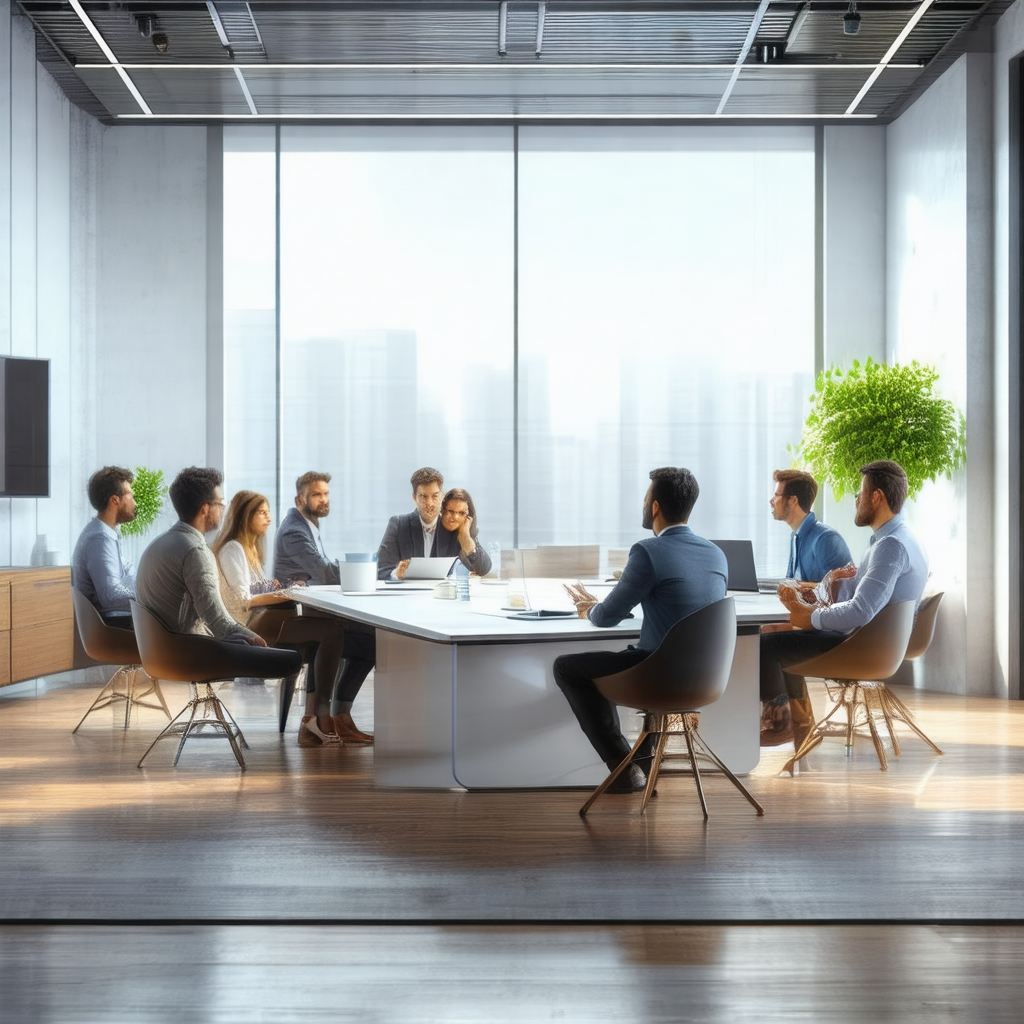 Group of people gathered around a large white table in a ...